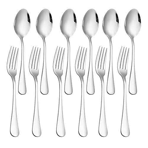 Set of 12, Stainless Steel Dinner Forks and Spoons Silverware Set, Heavy-Duty Dinner Forks (8 Inch) and Spoons(6.7 Inch) Cutlery Set, Dishwasher...