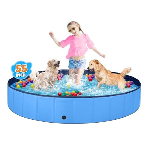 Jecoo Dog Pool for Large Dogs Kiddie Pool Hard Plastic Foldable Dog Bathing Tub Portable Outside Kids Swimming Whelping Box for Pets and Dogs