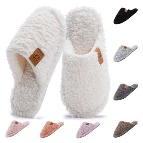 GETOEU Pantoufles pour Femmes Pantoufles de Maison Floues avec Mousse à Mémoire de Forme Chaussures de Maison à Enfiler Chaussons Chauds et Confortables en Cachemire Chaussures de Chambre Lavables,Blanc,6-7