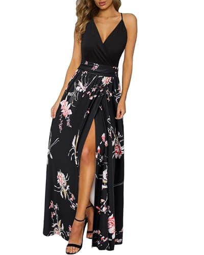 Newshows Summer Dresses Women Trendy 2026 V Neck Spaghetti Strap Sleeveless Casual Wedding Guest Dresses for Women Long Maxi Spring Dress (Floral...