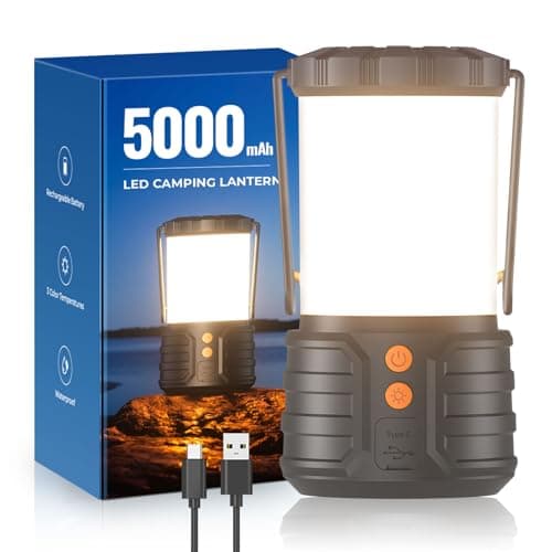 Camping Lantern,5000mAh Rechargeable Battery Emergency Lights for Power Outages,3 Colors,IPX4 Waterproof Portable Led Camping Tent Light for Home...