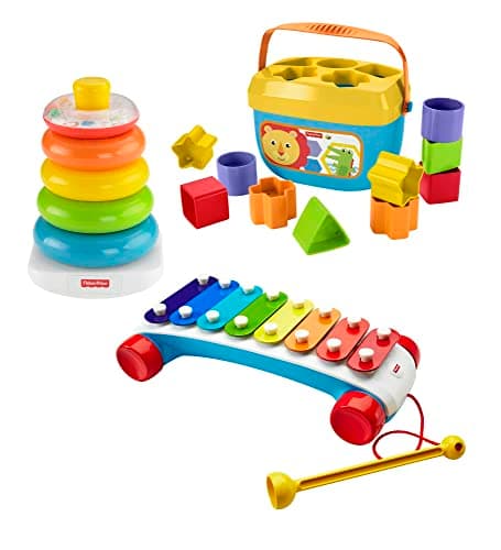 Fisher-Price Classic Infant Trio, ensemble de trois jouets pour bébé à empiler, trier et jouer musical