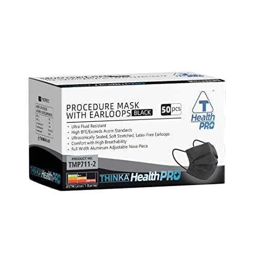 MASQUE THINKA AVEC BOUCLES D'OREILLES (50pcs) - [NOIR] -Masque médical - Masque chirurgical -Masque ASTM niveau 1