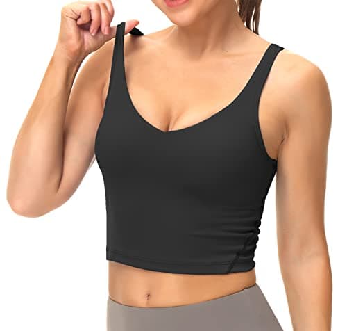 Dragon Fit Soutien-gorge de sport pour femme - Soutien-gorge de yoga rembourré à impact moyen - Débardeur pour entraînement, fitness, course à pied - Noir