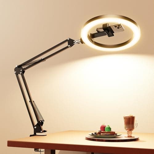 Anneau lumineux Evershop avec support et support de téléphone, anneau lumineux de bureau 10" pour téléphone, trépied flexible pour support de caméra de téléphone avec lumière à distance pour...