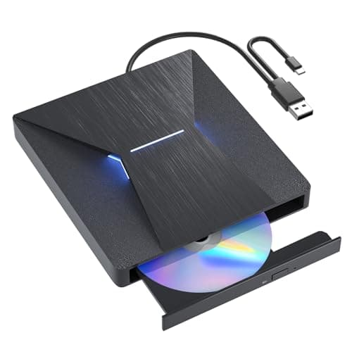 MthsTec External Bluray DVD Drive, USB 3.0 and Type-C Bluray Reader 3D Slim Optical CD Drive Compatible with Windows XP/7/8/10, Laptop, Desktop,...