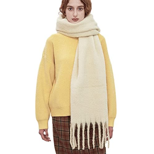 OUNIYA Large Chunky Scarf Oversized Fluffy Scarves Blanket Big Wool Thick Winter Warm, Cream 1, Large