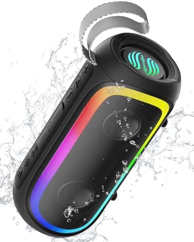 Portable Bluetooth Speaker, IPX6 Waterproof 20W HiFi Stereo Sound with Deep Bass 12H Playtime BT 5.2 Wireless TWS 7 Color Lights soundbox for...