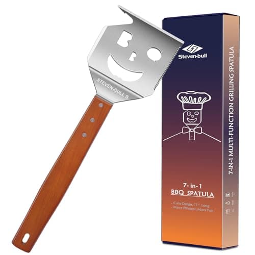 Accessoires de barbecue pour grill, spatule de grill 7 en 1 avec fourchette, outils de barbecue de 17 pouces, cadeaux pour papa, cadeaux pour hommes, papa, mari