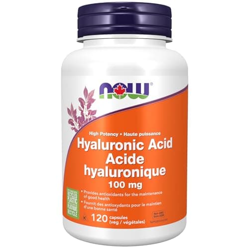NOW Supplements, acide hyaluronique 100 mg, double concentration avec L-Proline, acide alpha-lipoïque et extrait de pépins de raisin, 120 capsules végétales