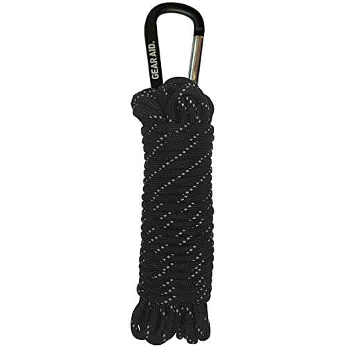 GEAR AID 550 Paracord and Carabiner, 7 Strand Utility Cord for Camping and Survival, Black Reflective, 30 ft