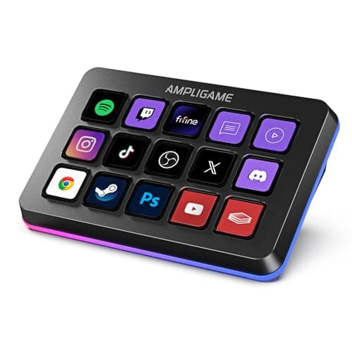 AmpliGame Fifine Stream Controller with 15 Macro Keys, Streaming Keyboard with Trigger Actions in OBS/Twitch/YouTube/Streamlabs, Shortcut Buttons...
