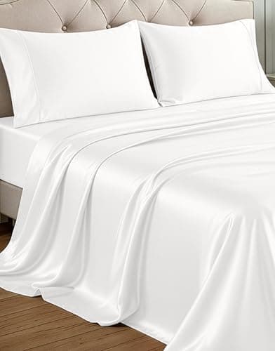 Draps en satin Casa Platino - Ensemble de draps queen, draps de lit queen 4 pièces, similaires aux draps en soie, draps de lit queen size pour...