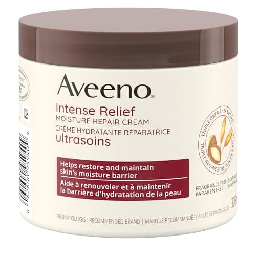 Aveeno Crème réparatrice hydratante à soulagement intense, beurre de karité, triple avoine, hydratant pour peau extra sèche, sans parfum, 306 ml