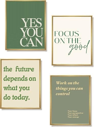 ImpressedCo Inspirational Wall Art Collage Posters for Women - 4 Pcs 8x10" Green Motivational Poster Print Set for Adults, Teens & Kids - Office...