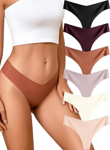 Underwear Womens Seamless Underwear Thongs for Women Sexy No Show V-Waisted Ladies Tangas Panties 6 Pack