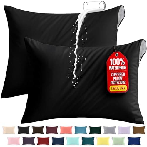 Utopia Bedding Protège-oreillers imperméables à fermeture éclair de taille standard (paquet de 2, noir), taies d'oreiller à fermeture éclair, housses d'oreiller anti-punaises de lit 20...
