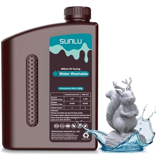 SUNLU Water Washable 3D Printer Resin 2000g, Fast Curing Photopolymer for LCD/DLP/SLA Printers, 395-405nm UV Compatible, High Precision & Low...