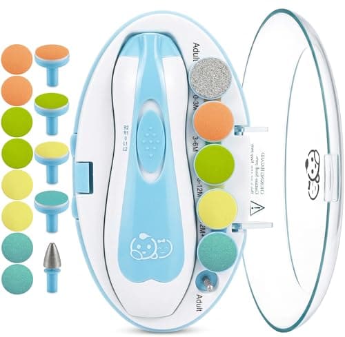 Royal Angels Upgraded 21 in 1 Baby Nail Trimmer with Labeled Case, 13 Extra Replacement Pads, Safe Electric Baby Nail File Kit for Newborns &...