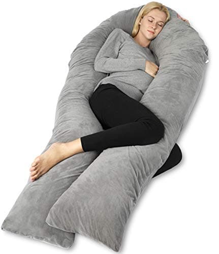 QUEEN ROSE Oreiller de Grossesse en Forme de U - Oreiller de maternité pour Maux de Dos et Sommeil latéral - avec Housse en Velours Lavable, Gris