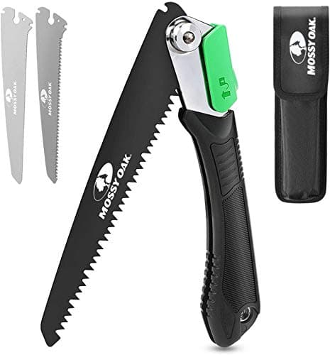 Mossy Oak 3 in 1 Folding Saw, Pruning Hand Saw with Wood, Metal and PVC Blade, Camping Saw for Backpacking, Hunting and Bushcraft, Pouch Included