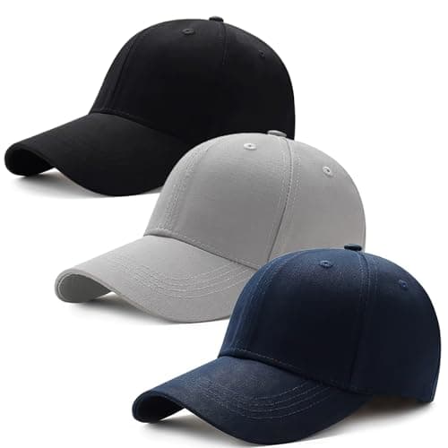 MEQUER 3 Pack Baseball Caps, Full Cotton Hats for Men Women, Adjustment Mens Hats for Golf Running Outdoor Workouts, Blue+Grey+Black Hats