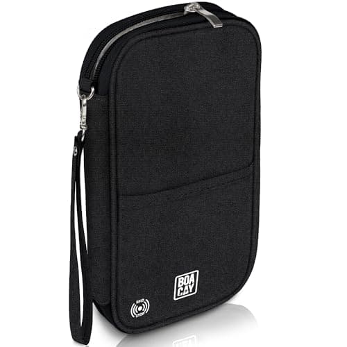 BOACAY Organisateur de documents avec RFID, porte-passeport familial, portefeuille pour femmes et hommes, étui étanche avec dragonne, essentiels de voyage pour voler