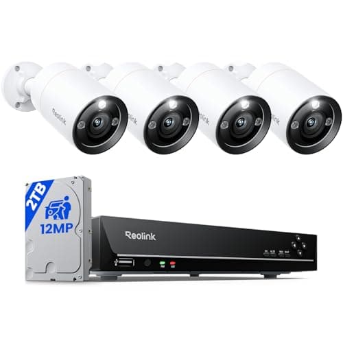 Système de caméra de sécurité REOLINK 12MP, 4 caméras de surveillance H.265 12 mégapixels UHD 120° FoV PoE, détection d'animaux de compagnie, couleur du projecteur...