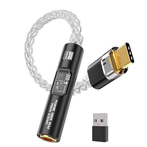USB C to 3.5mm Audio Adapter with Dual Chip CX31993 MAX97220 DAC & HiFi Amplifier, 8-Strand 4N Single Crystal Silver-Plated Copper Cable,USBC to...