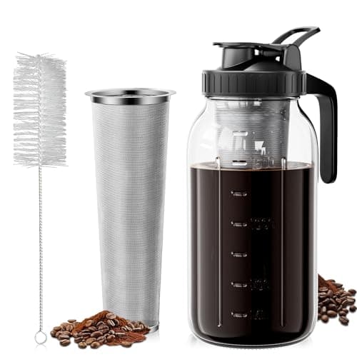 VA1KENE Cafetière à infusion froide 64 oz, cafetière glacée avec filtre en acier inoxydable, pichet Mason Jar avec couvercle et bec verseur (noir)