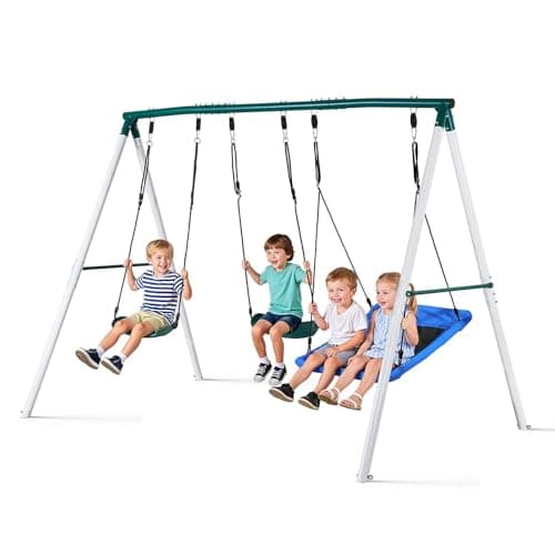 Ensemble de balançoire VEVOR pour jardin, siège de balançoire de 45 x 30 po et deux sièges à ceinture, avec support en métal robuste à cadre en A, capacité de charge de 700 lb, renforcé avec...