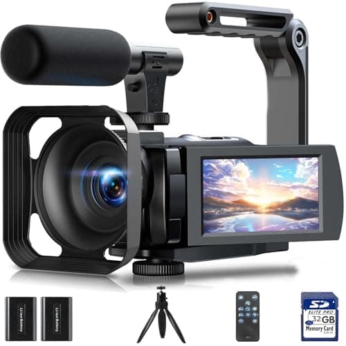 5K Video Camera Camcorder with 32GB SD Card, Microphone, Tripod, Stabilizer - Complete Vlogging Kit for YouTube, 56MP, WiFi, IR Night Vision, 3"...