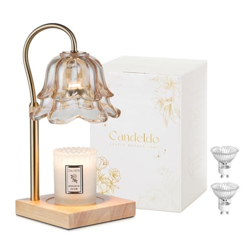 Lampe chauffe-bougie Candeldo avec minuterie : lampes à bougies à fleurs avec 2 ampoules, chauffe-cire réglable en hauteur dorée, décoration de chambre à coucher, cadeau de pendaison de crémaillère...
