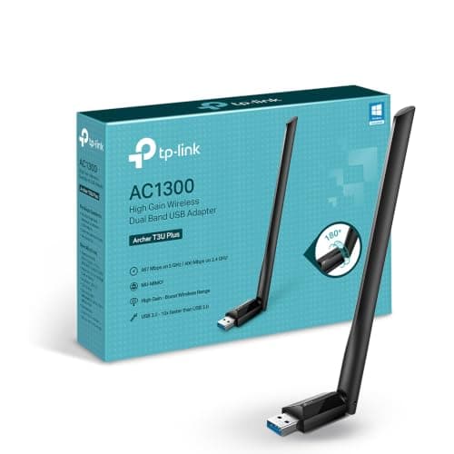 TP-Link USB WiFi Adapter for Desktop PC (Archer T3U Plus) - AC1300Mbps USB 3.0 WiFi Dual Band Network Adapter with 2.4GHz/5GHz High Gain Antenna,...