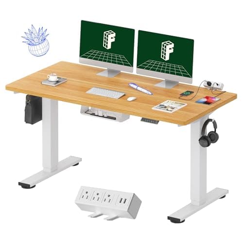 Bureau debout complet FLEXISPOT EN2 avec multiprise à pince, bureau électrique réglable en hauteur 55 x 28 avec gestion des câbles (cadre blanc...