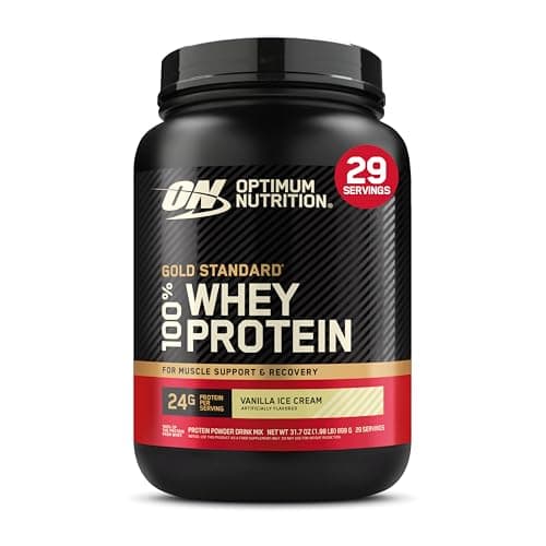 Optimum Nutrition Gold Standard 100 % Whey Protein en poudre, 907 g – Glace à la vanille – 29 portions (l'emballage peut varier)