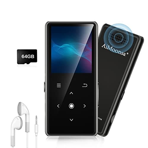 Lecteur MP3 64 Go avec Bluetooth 5.2, lecteur de musique AiMoonsa avec haut-parleur HD intégré, radio FM, enregistreur vocal, son HiFi, fonction E-Book,...