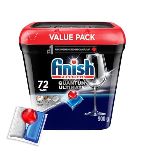 Finish Quantum Ultimate Dishwasher Detergent Pods, 3-Chamber Formula with Powerball, 2X Grease Fighting*, 24H Dried-On Stains, Deep Clean,...