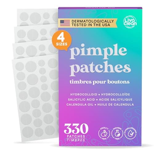 LivaClean 330 Count Pimple Patches for Face with Salicylic Acid, Tea Tree & Calendula Oil – 4 Sizes – Pimple Patches, Hydrocolloid Patch, Acne...