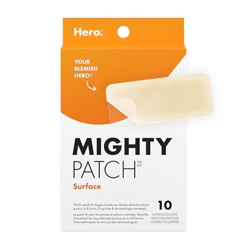 Hero Cosmetics Mighty Patch Surface – Grand patch hydrocolloïde pour boutons sur le corps, le dos et le visage, adapté aux peaux sensibles, 10 unités