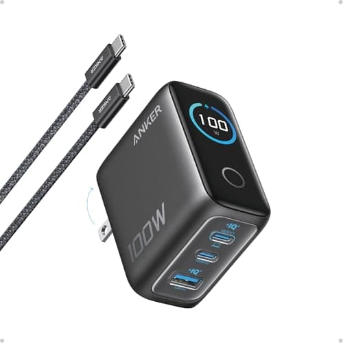 Anker Charger, 100W Max USB C Charger Block, 3-Port GaN and Ultra-Compact Wall Adapter, Smart Displayand Touch Control, for MacBook, iPad, iPhone...