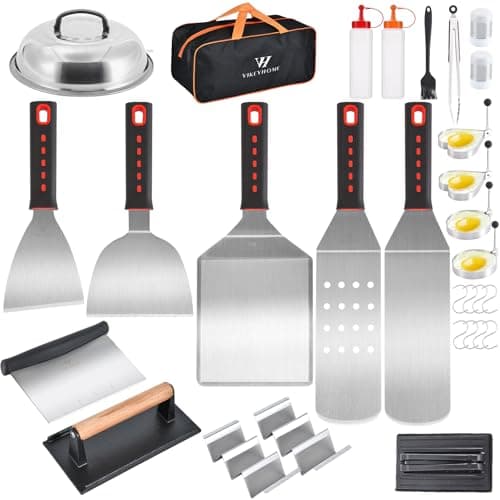 Kits d'accessoires pour plaque de cuisson, ensemble d'outils de gril pour plaque de cuisson 30 pièces, ensemble de spatules pour barbecue professionnelles avec couvercle à badigeonner, spatule, grattoir, bouteille, pinces,...
