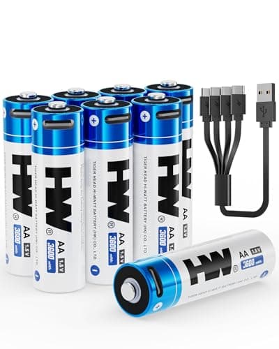 HW Double A Rechargeable Batteries [8-Pack], 3600mWh High Capacity USB C Lithium AA Piles Fast Charging, 1000+ Cycles 1.5 Volt Battery for...