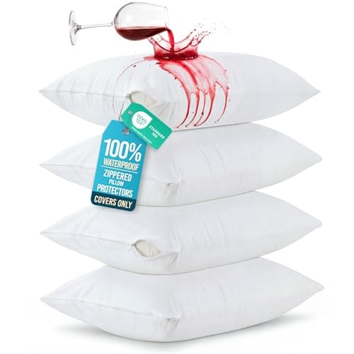 Beddora 4 Pack Pillow Protectors Queen Size – Waterproof Zippered Pillow Case Covers, Bed Bug & Dust Mite Proof Pillow Encasements 20 x 30 Inches,...