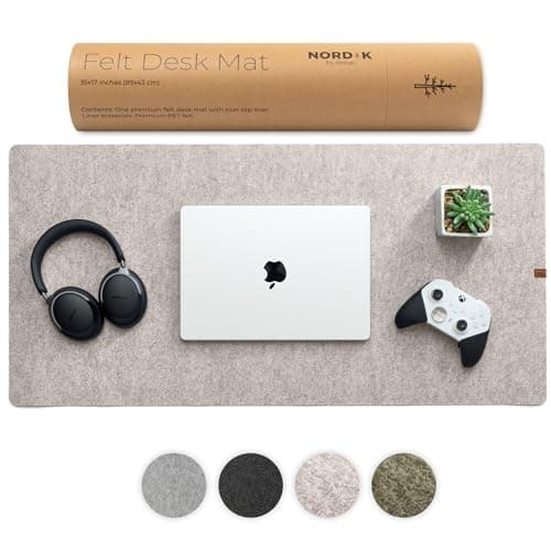 Nordik Large Felt Desk Mat – Stone Oat Beige – 89 x 43 cm – Computer Desk Mat – Keyboard and Mouse Pad – Large Desktop Felt Pad