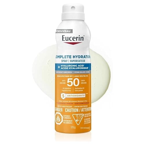 Eucerin Sun Spray solaire hydratant complet pour le corps SPF 50 | Spray solaire à l'acide hyaluronique | Léger, sans parfum | 170 g Pulvérisation...