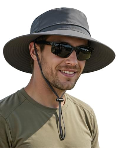 LOUXPERT Chapeau de soleil pour homme à large bord - Chapeau de pêche pour femme, été, plage, randonnée et voyage en plein air (gris foncé, 60 cm)