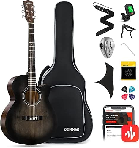 Donner Kit de guitare acoustique pour débutant de 40 pouces à pan coupé Acustica Guitarra Bundle avec micro Accordeur de sac de cours en ligne gratuit...