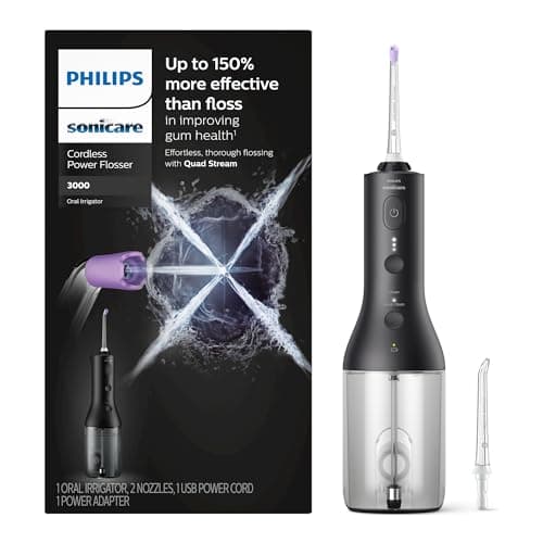 Philips Sonicare Power Flosser 3000 sans fil, irrigateur oral, technologie Quad Stream et silencieux, noir, HX3826/23