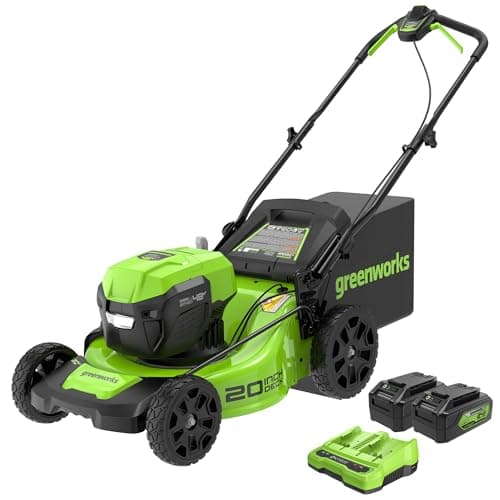 Greenworks 2 tondeuses poussées sans balais 24 V (48 V) 20", (2) batteries USB 4 Ah et chargeur double port 4 A, vert, MO48L4210